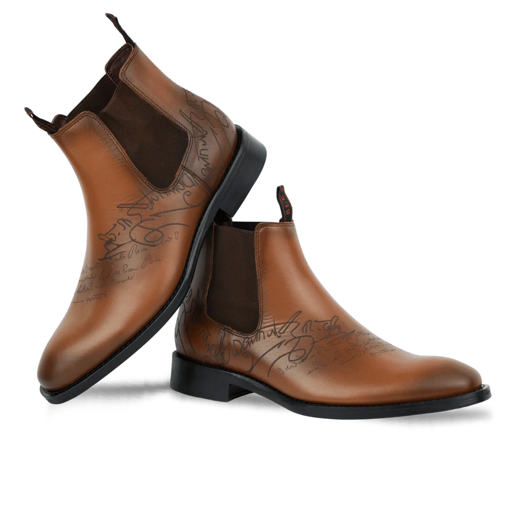 Westwood: Chelsea Boots Homme - Cuir Cognac Gravé